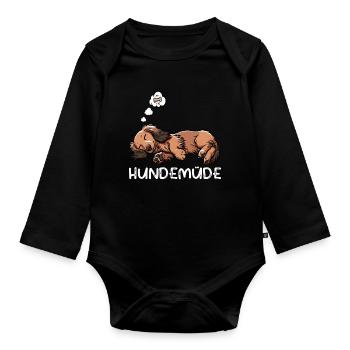 Hundemüde Langhaardackel Dackel Dackelhalter  - Baby Bio-Langarm-Body - Schwarz - Vorne