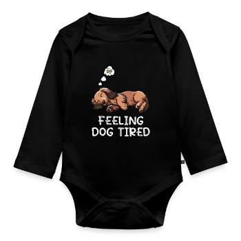 Feeling Dog Tired Long Hair Dachshund Dachshund Dachshund - Organic Longsleeve Baby Bodysuit - black - Front