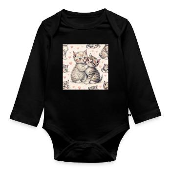 Pastel Kittens Heartfelt Hug - Organic Longsleeve Baby Bodysuit - black - Front