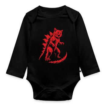 Kätzchen-Kaiju-Brüllen, Catzilla - Baby Bio-Langarm-Body - Schwarz - Vorne