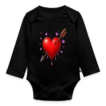 Heart Pierced by Arrow – Minimal Love Design - Body Bébé bio manches longues - noir - Devant