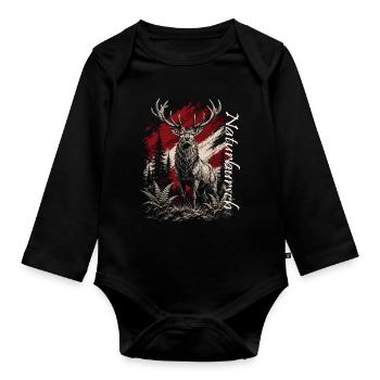 Deer in the Forest – Rustic Illustration - Organic Longsleeve Baby Bodysuit - black - Front