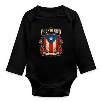Puerto Rico Vintage Shield - Baby Bio-Langarm-Body - Schwarz - Vorne