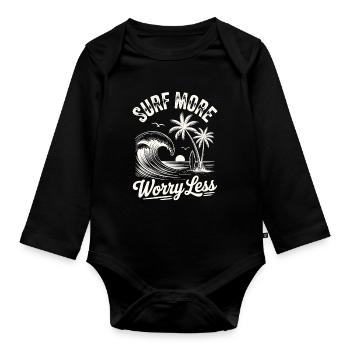 Surfez plus, inquiétez-vous, moins de vagues de vacances d’été - Body Bébé bio manches longues - noir - Devant