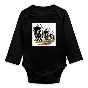 Horde de bisons en mouvement - Body Bébé bio manches longues - noir - Devant