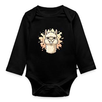 Alpaca Smile Paint Splash - Organic Longsleeve Baby Bodysuit - black - Front