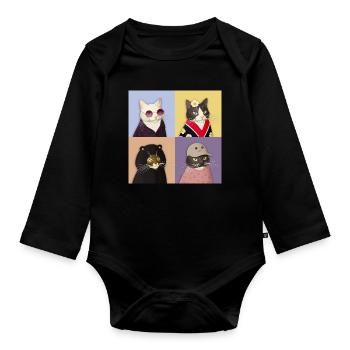 Cat Couture Quartet - Organic Longsleeve Baby Bodysuit - black - Front