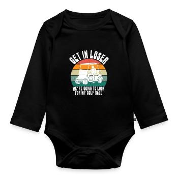 Retro Golf Cart Sunset - Organic Longsleeve Baby Bodysuit - black - Front