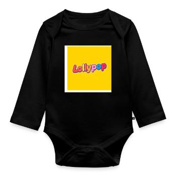 Lollypop Rainbow Typography on Yellow - Organic Longsleeve Baby Bodysuit - black - Front
