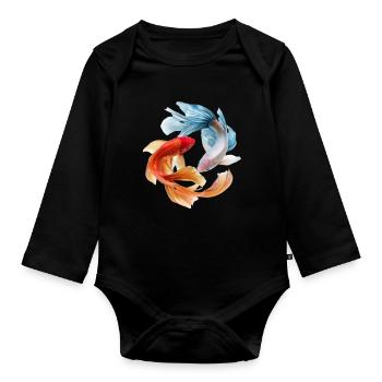 Koi Color Wheel: Goldfish Pair - Organic Longsleeve Baby Bodysuit - black - Front