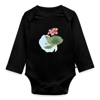 Water Lily Watercolor Blossom Magic - Organic Longsleeve Baby Bodysuit - black - Front