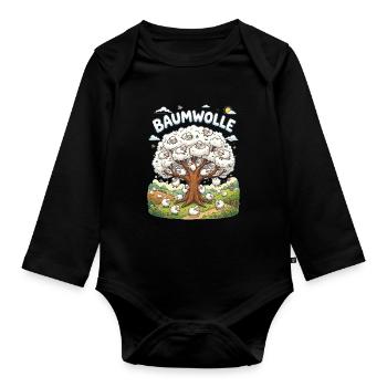 Lustige Cartoon Schafe mit Baumwolle Wortwitz - Baby Bio-Langarm-Body - Schwarz - Vorne
