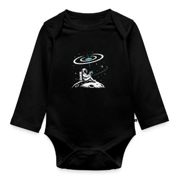 Astronaut reading book on the moon bookworm - Organic Longsleeve Baby Bodysuit - black - Front
