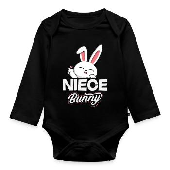 Joyeuse Pâques, douce chasse aux œufs du lapin, œufs de Pâques - Body Bébé bio manches longues - noir - Devant