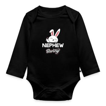 Joyeuse Pâques, douce chasse aux œufs du lapin, œufs de Pâques - Body Bébé bio manches longues - noir - Devant