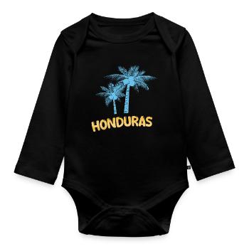 Honduras als Palmen - Baby Bio-Langarm-Body - Schwarz - Vorne
