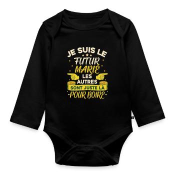 Futur Marié EVG Enterrement Vie De Garçon - Body Bébé bio manches longues - noir - Devant