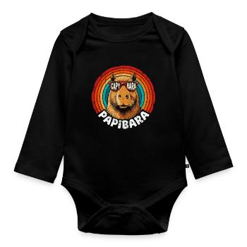 Capybara Retro Regenbogen Sonnenbrille - Baby Bio-Langarm-Body - Schwarz - Vorne