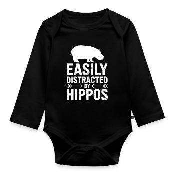 Nilpferd Sprüche Flusspferd Witz Nilpferd Geschenk - Baby Bio-Langarm-Body - Schwarz - Vorne