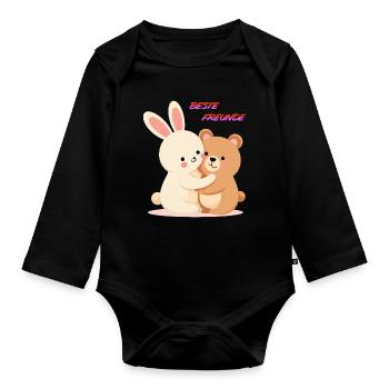 Beste Freunde Kuscheln Süße Tiere Hase und Bär - Baby Bio-Langarm-Body - Schwarz - Vorne