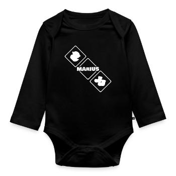 Marius Diamant Logo Vogel - Baby Bio-Langarm-Body - Schwarz - Vorne