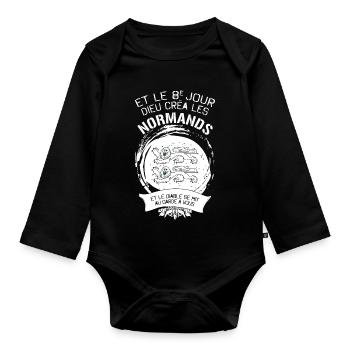 Et Le 8e Jour Dieu Crea Les Normands Et Le Diab... - Body Bébé bio manches longues - noir - Devant
