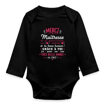 Merci Maîtresse CM2  - Body Bébé bio manches longues - noir - Devant