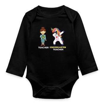 Kindergarten Teacher Dabbing Einhorn - Baby Bio-Langarm-Body - Schwarz - Vorne