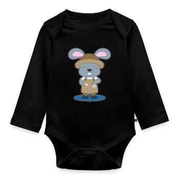 Hase Kaffee Kaffeekanne - Baby Bio-Langarm-Body - Schwarz - Vorne