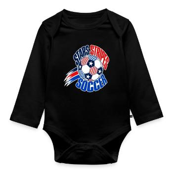 USA Soccer Fan 2026, Stars and Stripes Soccer Ball - Baby Bio-Langarm-Body - Schwarz - Vorne