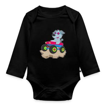 Dog Car - Organic Longsleeve Baby Bodysuit - black - Front