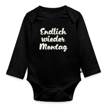 Finally Monday again - Organic Longsleeve Baby Bodysuit - black - Front