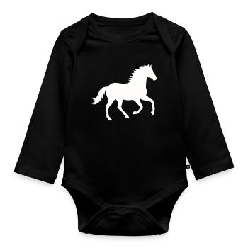 Silhouette eines wilden Pferdes - Baby Bio-Langarm-Body - Schwarz - Vorne
