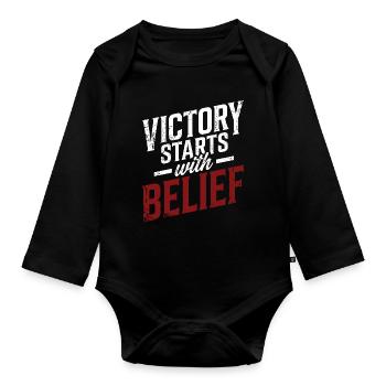 La victoire commence par la croyance - Body Bébé bio manches longues - noir - Devant