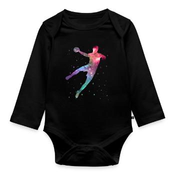 Handball Player Handball Player Space Boy Handball - Organic Longsleeve Baby Bodysuit - black - Front