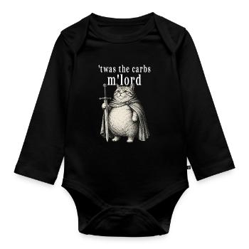 'Twas The Carbs M'Lord Funny Cat Medieval - Organic Longsleeve Baby Bodysuit - black - Front