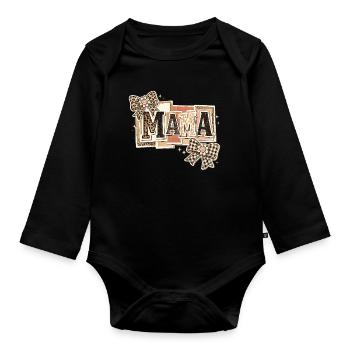 Mama Léopard et Nœuds | Cadeau Fête des Mères - Body Bébé bio manches longues - noir - Devant