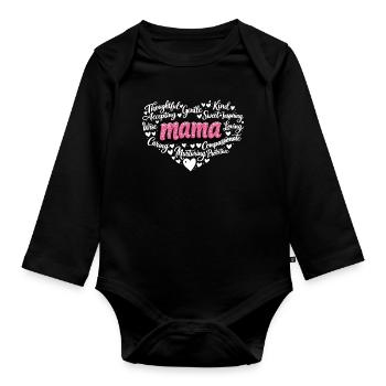 Design cadeau de la fête des mères en cœur pailleté rose maman - Body Bébé bio manches longues - noir - Devant