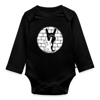 Bunny Skirt Gesture in Front of Brick - Organic Longsleeve Baby Bodysuit - black - Front