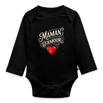 Maman D'amour Typographie Cœur Rouge - Body Bébé bio manches longues - noir - Devant