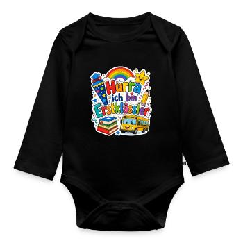 Schulkind 2026 Einschulung 2026 Schulanfang - Baby Bio-Langarm-Body - Schwarz - Vorne