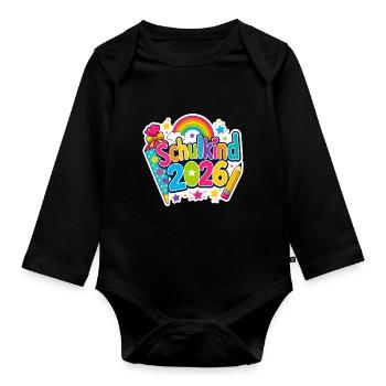 Schulkind 2026 Einschulung 2026 Schulanfang - Baby Bio-Langarm-Body - Schwarz - Vorne