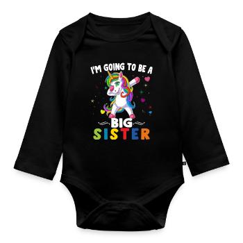 Je vais être grande sœur en appuliant un cadeau de licorne - Body Bébé bio manches longues - noir - Devant