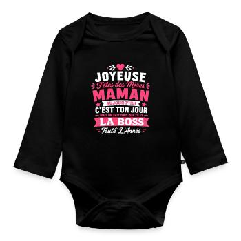 Maman chef - Body Bébé bio manches longues - noir - Devant