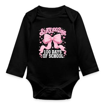Coquette rose à nœud papillon Slay 100 Day School - Body Bébé bio manches longues - noir - Devant