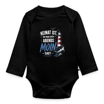 Heimat Moin Abend Leuchtturm - Baby Bio-Langarm-Body - Schwarz - Vorne
