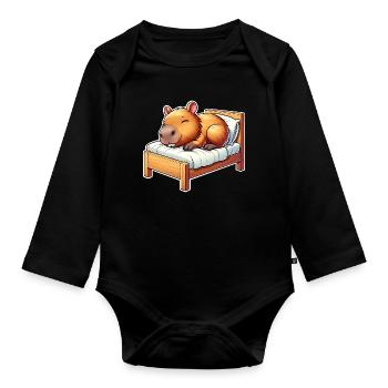 Capybara Schlafen - Baby Bio-Langarm-Body - Schwarz - Vorne