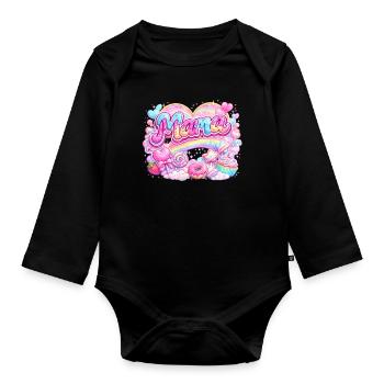 Mama Candy und Regenbogen | Mama-Geschenk - Baby Bio-Langarm-Body - Schwarz - Vorne