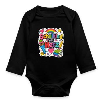Schulkind 2026 Einschulung 2026 Schulanfang - Baby Bio-Langarm-Body - Schwarz - Vorne