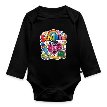 Schulkind 2026 Einschulung 2026 Schulanfang - Baby Bio-Langarm-Body - Schwarz - Vorne